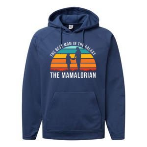 The Best Mom In The Galaxy The Mamalorian Retro Sunset Performance Fleece Hoodie