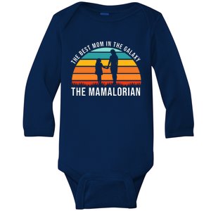 The Best Mom In The Galaxy The Mamalorian Retro Sunset Baby Long Sleeve Bodysuit