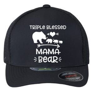 Triple Blessed Mama Bear Funny Gift Moms With Three Gift Flexfit Unipanel Trucker Cap