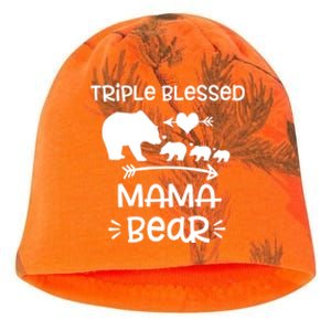 Triple Blessed Mama Bear Funny Gift Moms With Three Gift Kati - Camo Knit Beanie