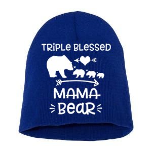 Triple Blessed Mama Bear Funny Gift Moms With Three Gift Short Acrylic Beanie