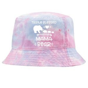 Triple Blessed Mama Bear Funny Gift Moms With Three Gift Tie-Dyed Bucket Hat