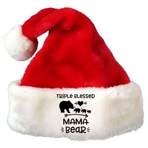 Triple Blessed Mama Bear Funny Gift Moms With Three Gift Premium Christmas Santa Hat