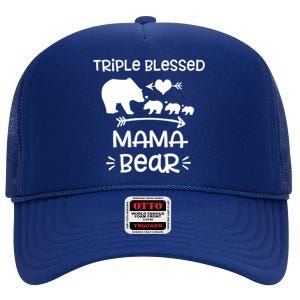 Triple Blessed Mama Bear Funny Gift Moms With Three Gift High Crown Mesh Back Trucker Hat