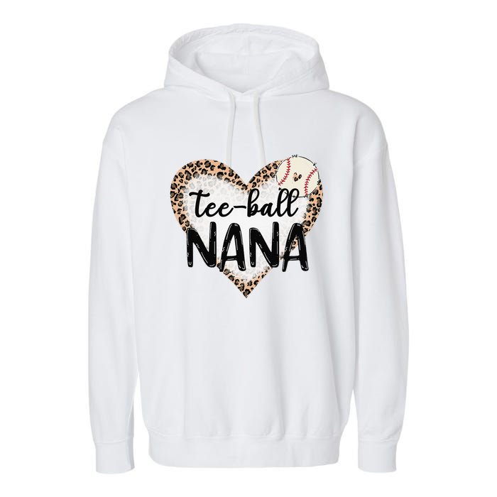 Tee Ball Nana Leopard Print Heart Ball Mom Mother's Day Garment-Dyed Fleece Hoodie