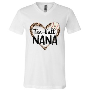 Tee Ball Nana Leopard Print Heart Ball Mom Mother's Day V-Neck T-Shirt