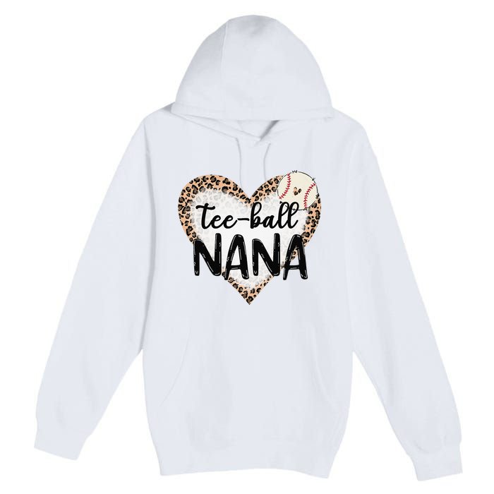 Tee Ball Nana Leopard Print Heart Ball Mom Mother's Day Premium Pullover Hoodie