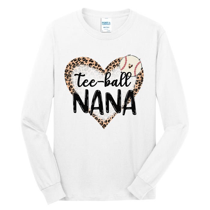 Tee Ball Nana Leopard Print Heart Ball Mom Mother's Day Tall Long Sleeve T-Shirt