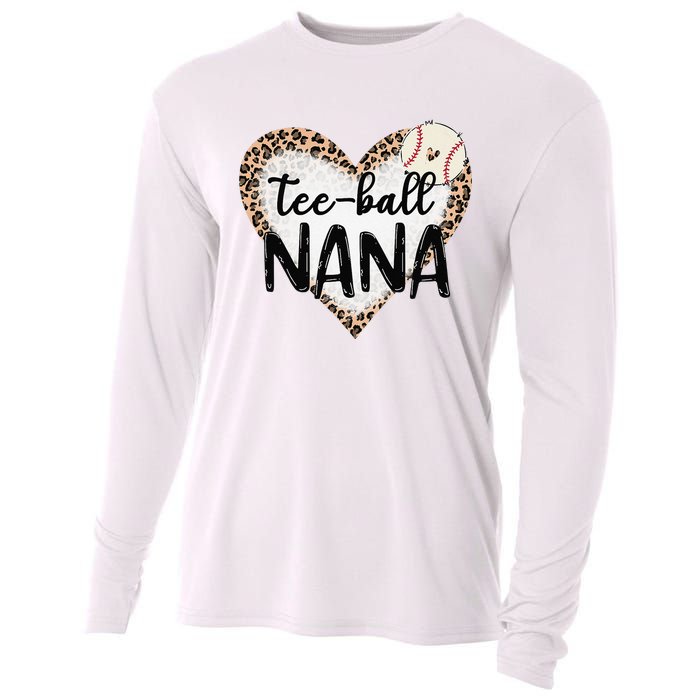 Tee Ball Nana Leopard Print Heart Ball Mom Mother's Day Cooling Performance Long Sleeve Crew