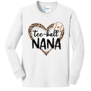 Tee Ball Nana Leopard Print Heart Ball Mom Mother's Day Kids Long Sleeve Shirt