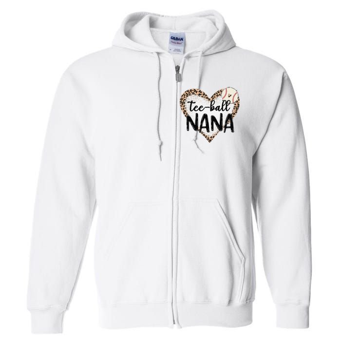 Tee Ball Nana Leopard Print Heart Ball Mom Mother's Day Full Zip Hoodie