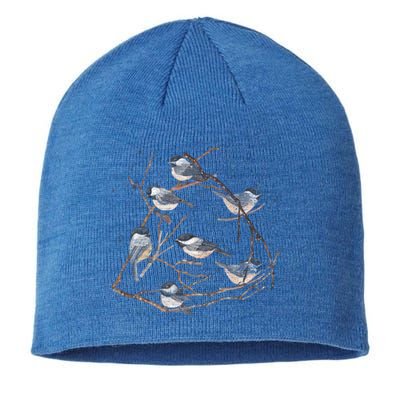 Tree Branches Nature Animal Lover Vintage Birds Chickadee Cool Gift Sustainable Beanie