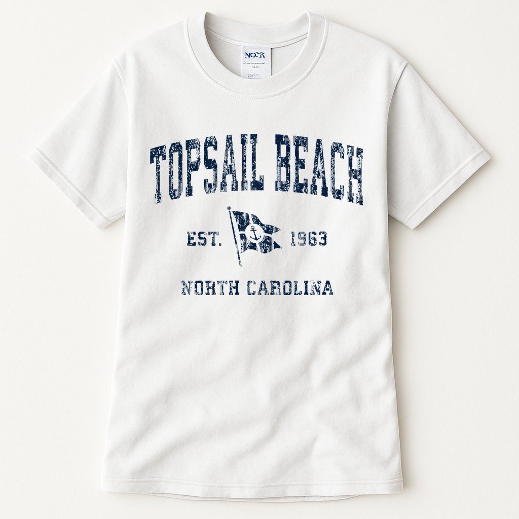 Topsail Beach Nc Vintage Sports Boat Anchor Flag Tall T-Shirt