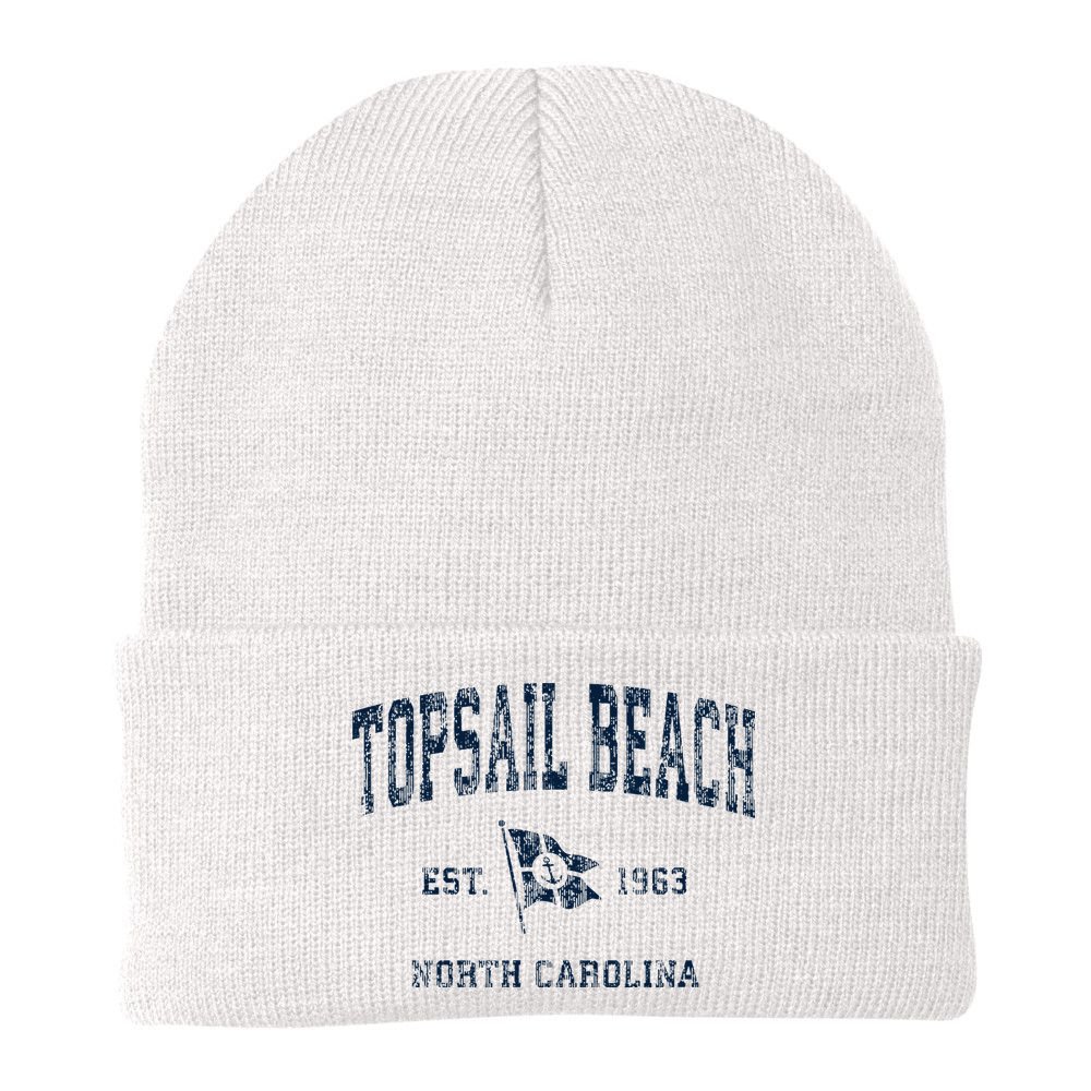 Topsail Beach Nc Vintage Sports Boat Anchor Flag Beanie