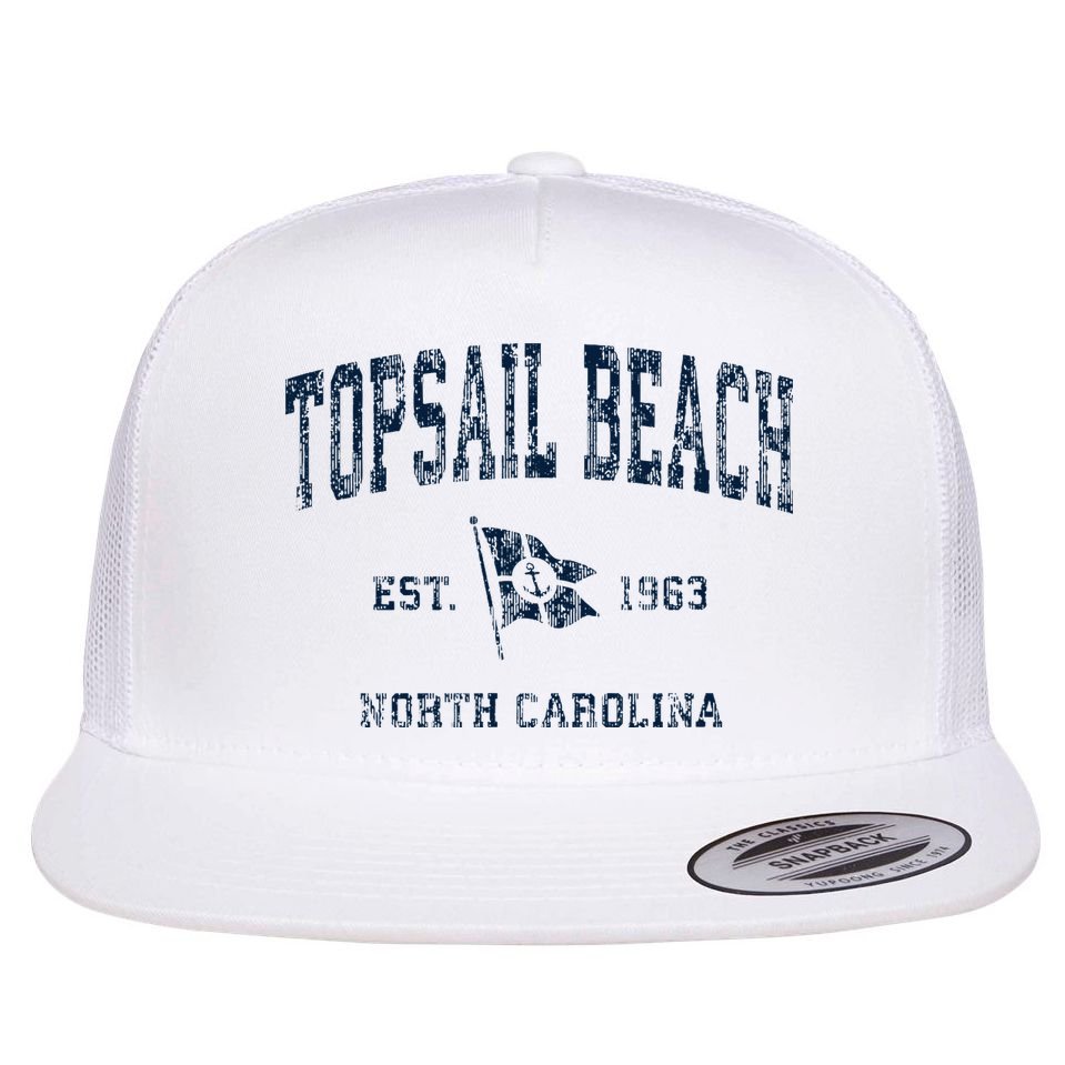 Topsail Beach Nc Vintage Sports Boat Anchor Flag Flat Bill Trucker Hat