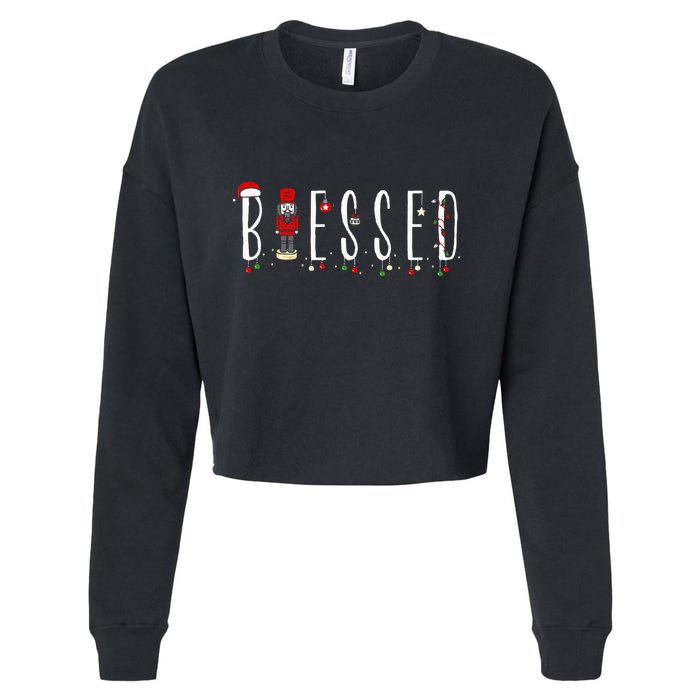Trendy Blessed Nutcracker Cropped Pullover Crew