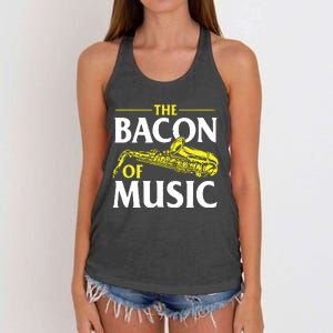 The Bacon Of Music Saxophone Player Saxophonist Jazz Women's Knotted Racerback Tank