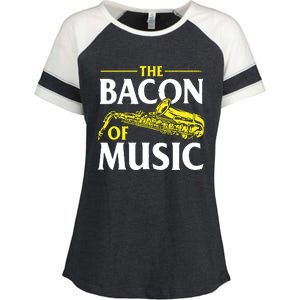 The Bacon Of Music Saxophone Player Saxophonist Jazz Enza Ladies Jersey Colorblock Tee