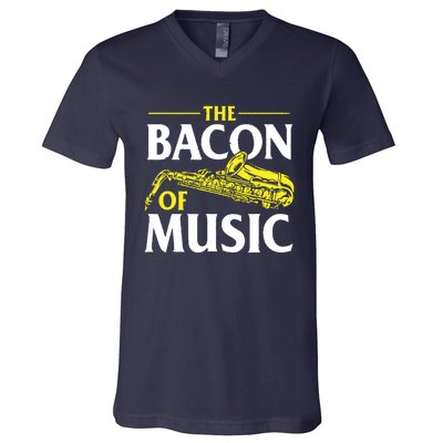 The Bacon Of Music Saxophone Player Saxophonist Jazz V-Neck T-Shirt