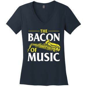 The Bacon Of Music Saxophone Player Saxophonist Jazz Women's V-Neck T-Shirt