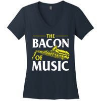 The Bacon Of Music Saxophone Player Saxophonist Jazz Women's V-Neck T-Shirt