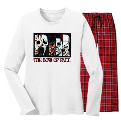 The Boyss Of Fall Horror Films Halloween Women's Long Sleeve Flannel Pajama Set 