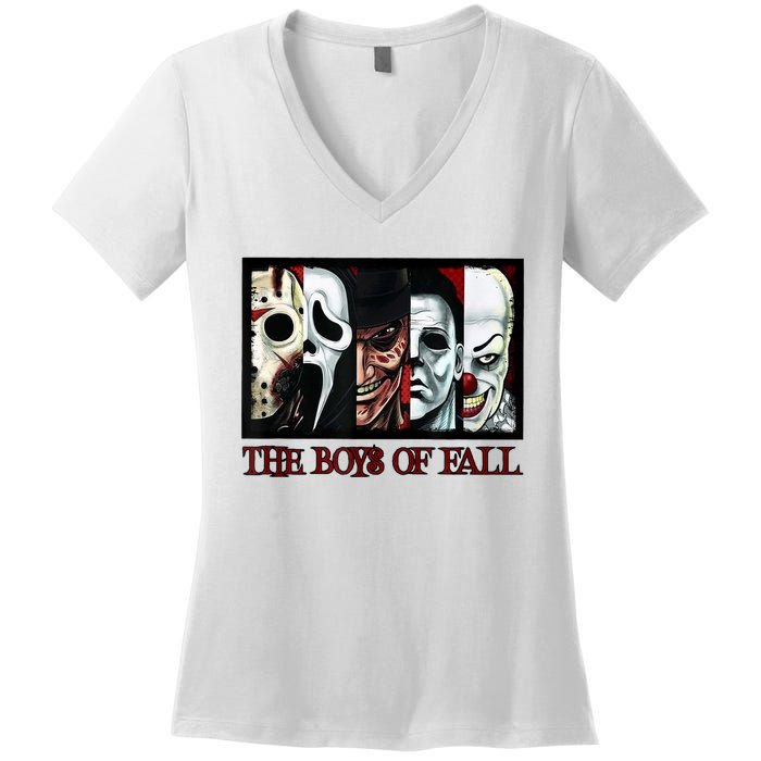 The Boyss Of Fall Horror Films Halloween Women's V-Neck T-Shirt