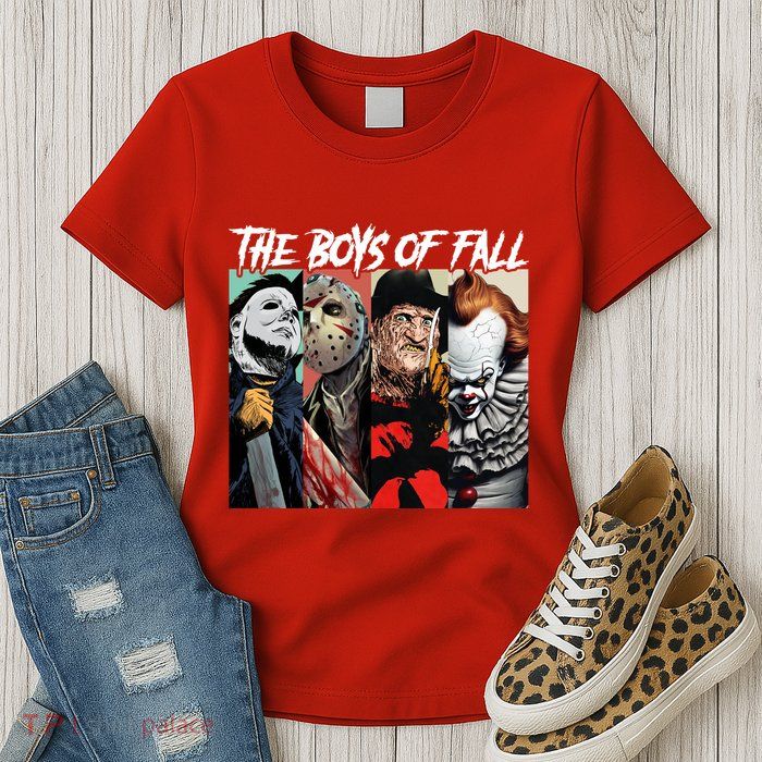 The Boy Of Fall Michael Jason Freddy Pennywise Halloween Horror Character Womens T-Shirt