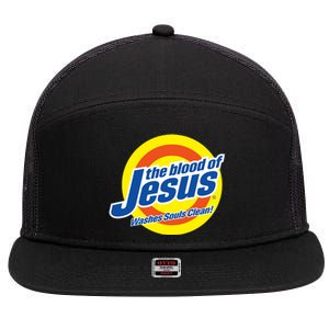 The Blood Of Jesus Washes Souls Clean 7 Panel Mesh Trucker Snapback Hat