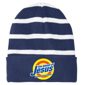 The Blood Of Jesus Washes Souls Clean Striped Beanie with Solid Band