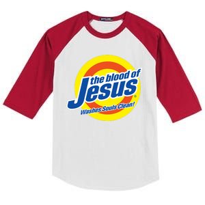 The Blood Of Jesus Washes Souls Clean Kids Colorblock Raglan Jersey