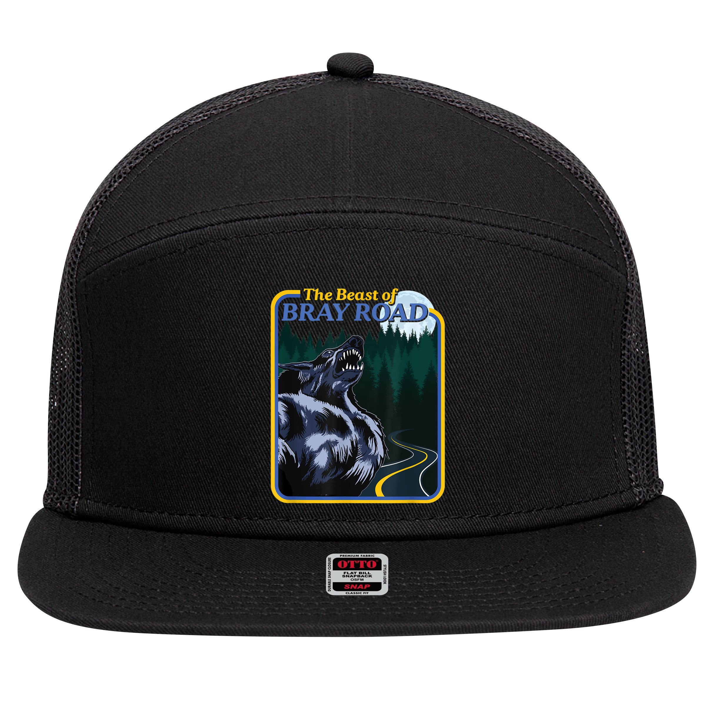 The Beast Of Bray Road Retro Wisconsin Dogman Cryptid 7 Panel Mesh Trucker Snapback Hat