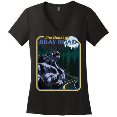 The Beast Of Bray Road Retro Wisconsin Dogman Cryptid Women's V-Neck T-Shirt