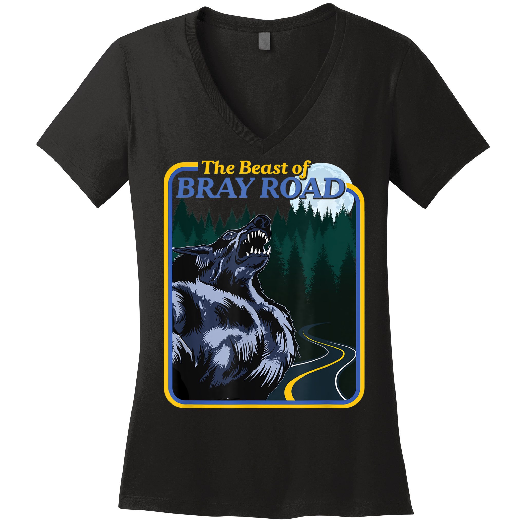 The Beast Of Bray Road Retro Wisconsin Dogman Cryptid Women's V-Neck T-Shirt
