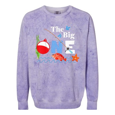 The Big One Year 1st First Birthday Little Fisherman  Colorblast Crewneck Sweatshirt