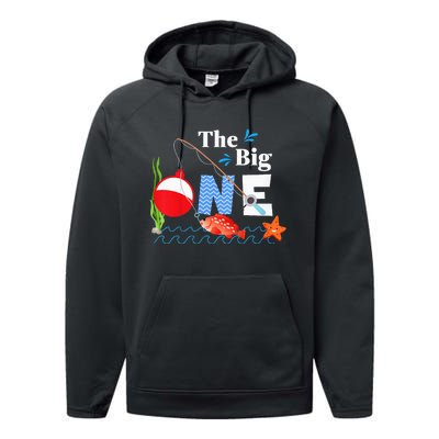 The Big One Year 1st First Birthday Little Fisherman  Performance Fleece Hoodie