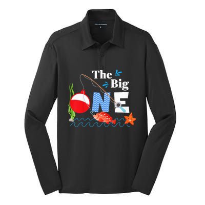 The Big One Year 1st First Birthday Little Fisherman  Silk Touch Performance Long Sleeve Polo