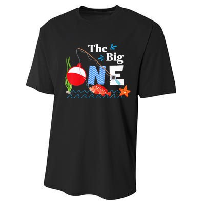 The Big One Year 1st First Birthday Little Fisherman  Performance Sprint T-Shirt