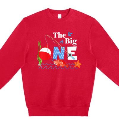 The Big One Year 1st First Birthday Little Fisherman  Premium Crewneck Sweatshirt