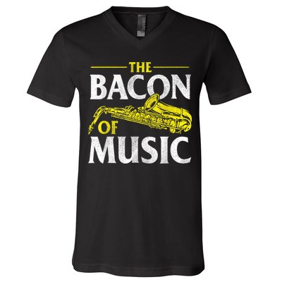 The Bacon Of Music Saxophone Player Saxophonist Jazz V-Neck T-Shirt