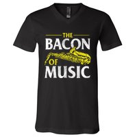 The Bacon Of Music Saxophone Player Saxophonist Jazz V-Neck T-Shirt