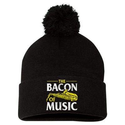 The Bacon Of Music Saxophone Player Saxophonist Jazz Pom Pom 12in Knit Beanie