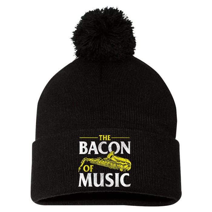 The Bacon Of Music Saxophone Player Saxophonist Jazz Pom Pom 12in Knit Beanie