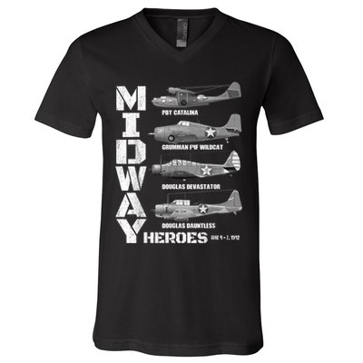 The Battle Of Midway Plane Spotting American WW2 Planes V-Neck T-Shirt