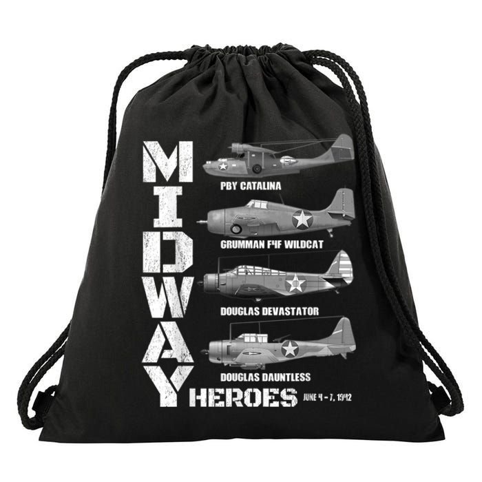 The Battle Of Midway Plane Spotting American WW2 Planes Drawstring Bag