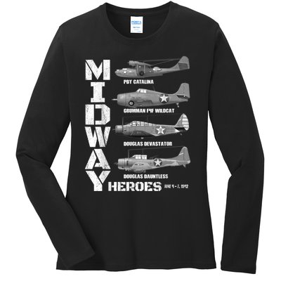 The Battle Of Midway Plane Spotting American WW2 Planes Ladies Long Sleeve Shirt