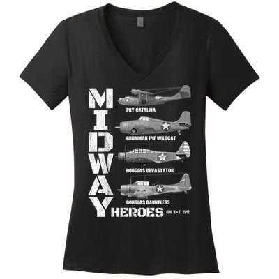 The Battle Of Midway Plane Spotting American WW2 Planes Women's V-Neck T-Shirt