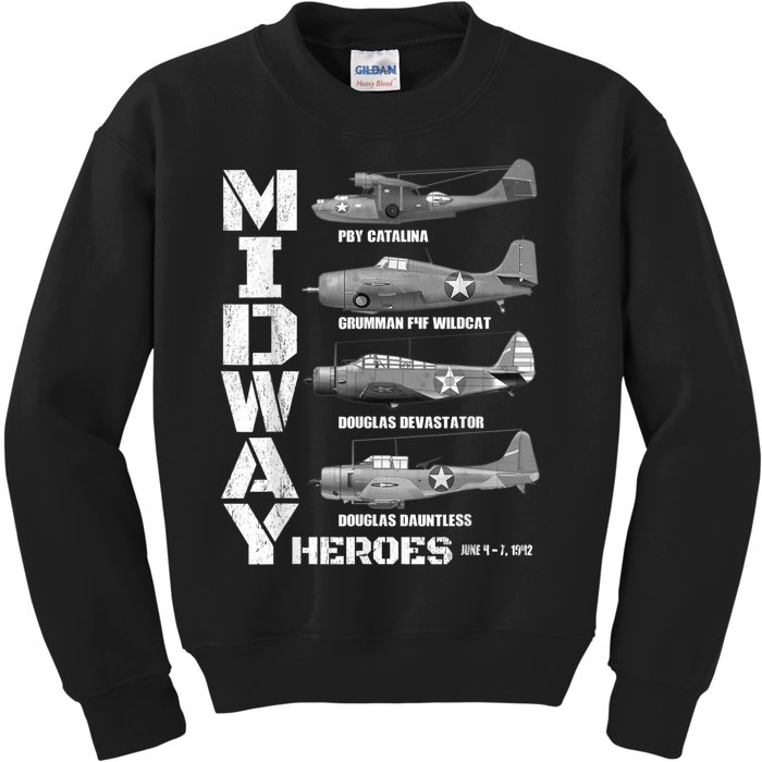 The Battle Of Midway Plane Spotting American WW2 Planes Kids Sweatshirt