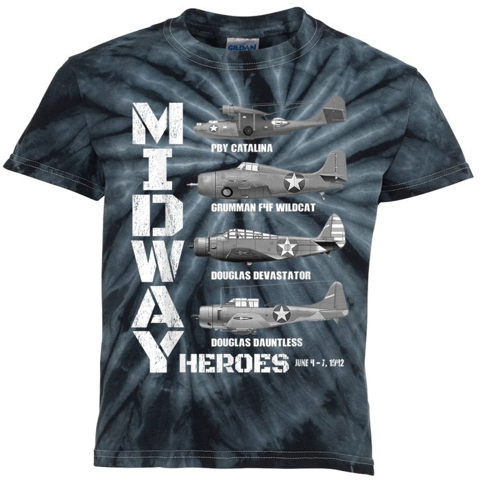 The Battle Of Midway Plane Spotting American WW2 Planes Kids Tie-Dye T-Shirt