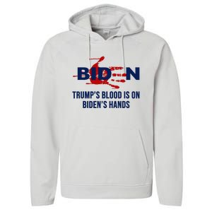 TrumpS Blood On BidenS Hands Performance Fleece Hoodie